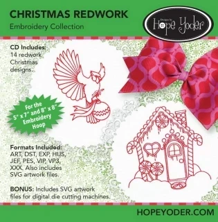 Christmas Redwork Embroidery CD w/SVG - Designs by Hope Yoder Photo