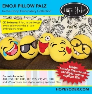 Emojis Pillow Palz Embroidery CD w/SVG - Designs by Hope Yoder Photo