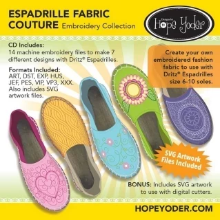 Espadrille Fabric Couture Embroidery CD w/SVG - Designs by Hope Yoder Photo