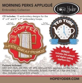 Morning Perks Applique Embroidery CD w/SVG - Designs by Hope Yoder Photo