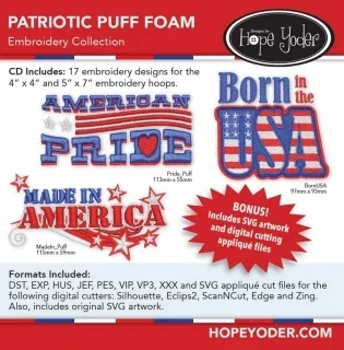 Patriotic Puff Foam Embroidery CD w/SVG - Designs by Hope Yoder Photo