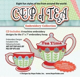 Cup of Tea Embroidery CD w/SVG - Designs by Hope Yoder Photo