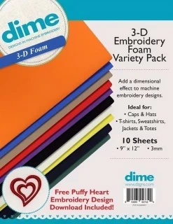 DIME 3-D Embroidery Foam Variety Pack - 9" x 12" 3mm - 10 Sheets Photo