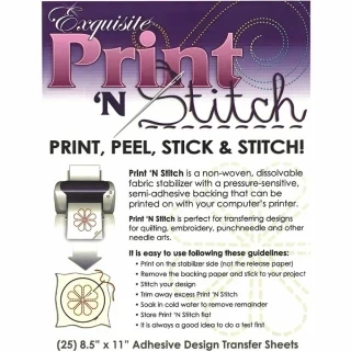 Exquisite Print N Stitch Printable Stabilizer Adhesive 25 pack Photo