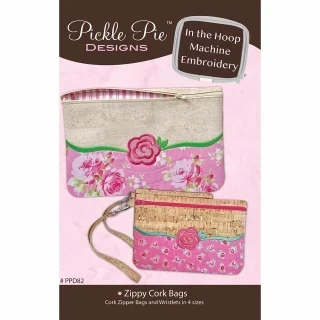 Pickle Pie Designs Zippy Cork Bags ITH Embroidery Design CD (PPD82) Photo