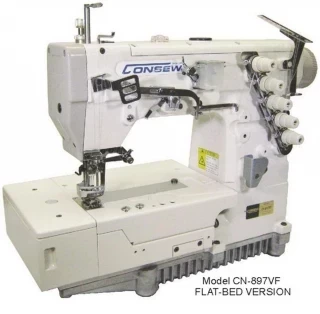 Consew CN897VF-1 Flat-Bed 2/3 Needle 4/5 Thread Coverstitch Machine with Assembled Table and Servo Motor Photo