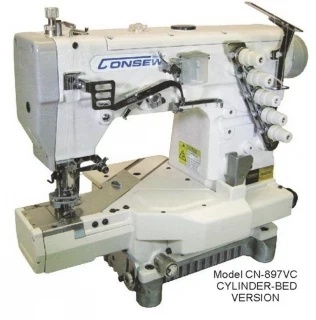 Consew CN897CV-1 Cylinder Bed 2/3 Needle, 4/5 Thread Coverstitch Machine with Assembled Table and Servo Motor Photo
