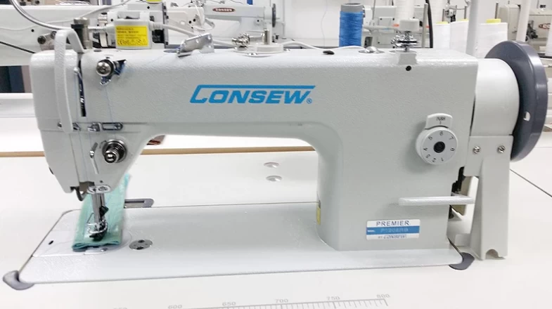 Consew Premier 1206RB Lockstitch Machine with Assembled Table and Servo Motor Banner Photo