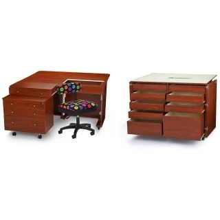 Kangaroo Sewing Furniture Studio Combo TEAK Kangaroo & Joey II and Dingo II Sewing Cabinets (KS-TEAK) Photo