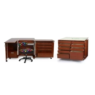 Kangaroo Sewing Furniture Wallaby II Studio Wallaby Air Lift and Dingo II Sewing Cabinet Set TEAK (WS-TEAK) Photo