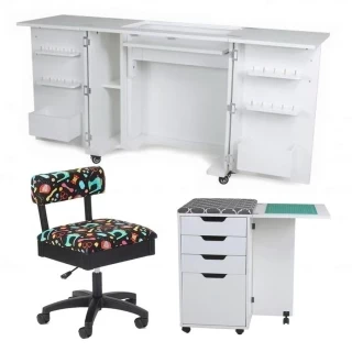 Kangaroo Sewing Furniture Bandicoot Cabinet White Ash b8211 Studio Set With Kiwi Storage Cabinet And Arrow Hydraulic Sewing Chair Photo